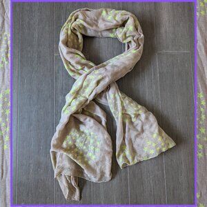 Large Pashmina/Wrap, Tan with Neon Yellow Star Print, Unique Made in Spain